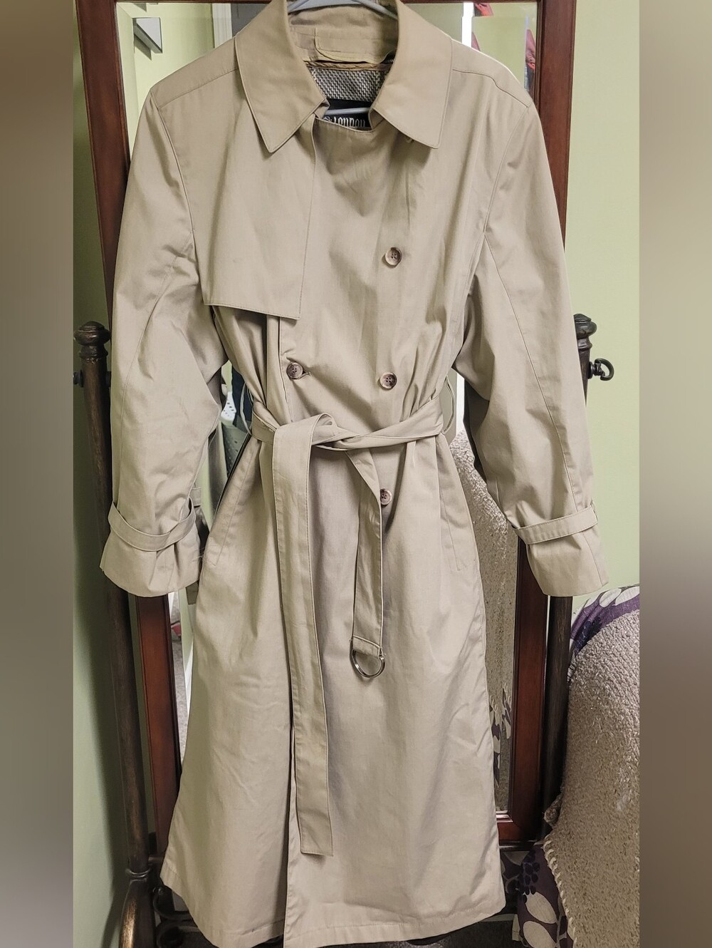 London Fog Double Breasted Wamsutta Classic Tan Trench Coat Wool Insert